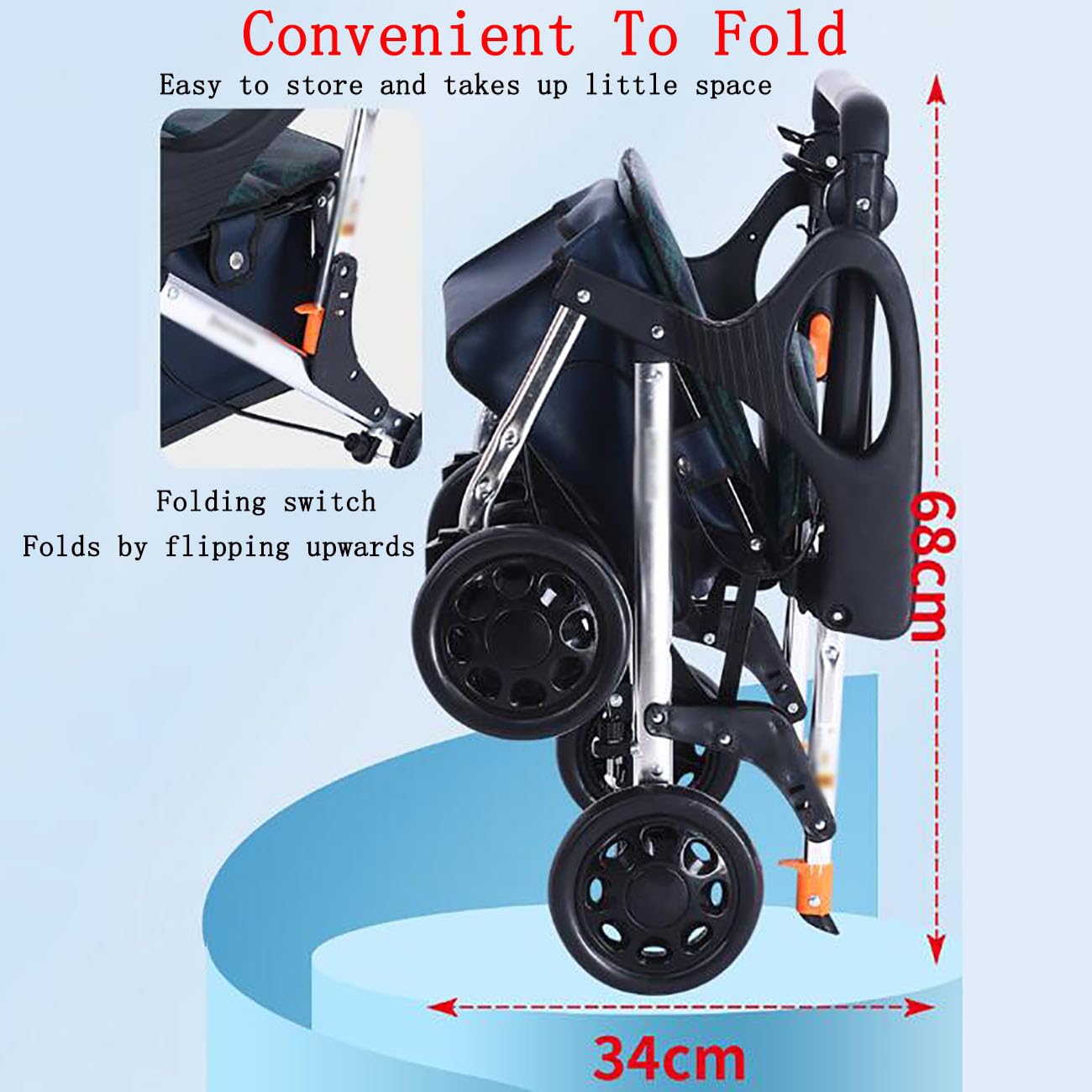 Składany wózek na zakupy z siedziskiem, wózek na kółkach 42 cm, aluminiowa rama wytrzymuje obciążenie do 99 kg, przenośny wózek użytkowy