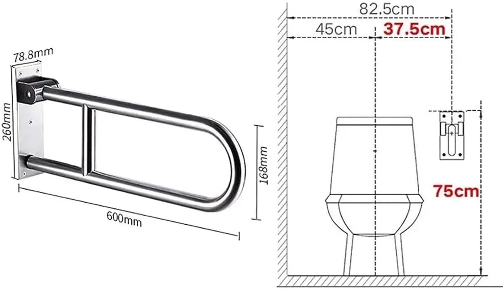 Barandilla plegable para el inodoro Barra de seguridad for baño en forma U, reposabrazos, pasamanos plegables, manija for bañera for embarazadas y personas mayores con discapacidad