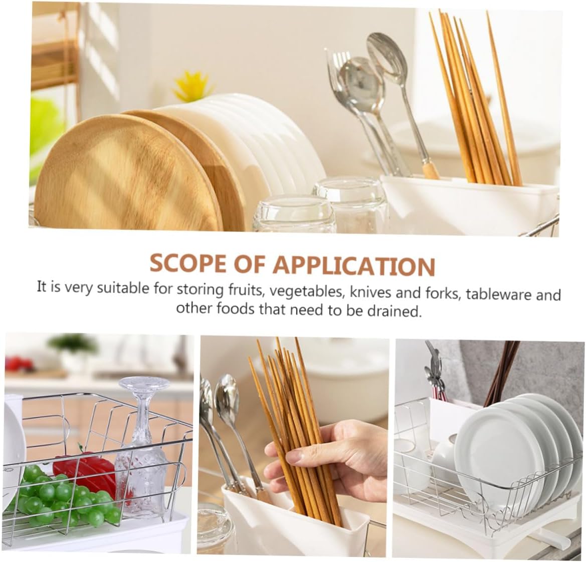 Stainless Steel Household Dish Rack with Drainage Tray Rustproof Kitchen Utensil and Cutlery Drying Holder Multi-Function Countertop Storage for Fruits Vegetables Tableware Easy to