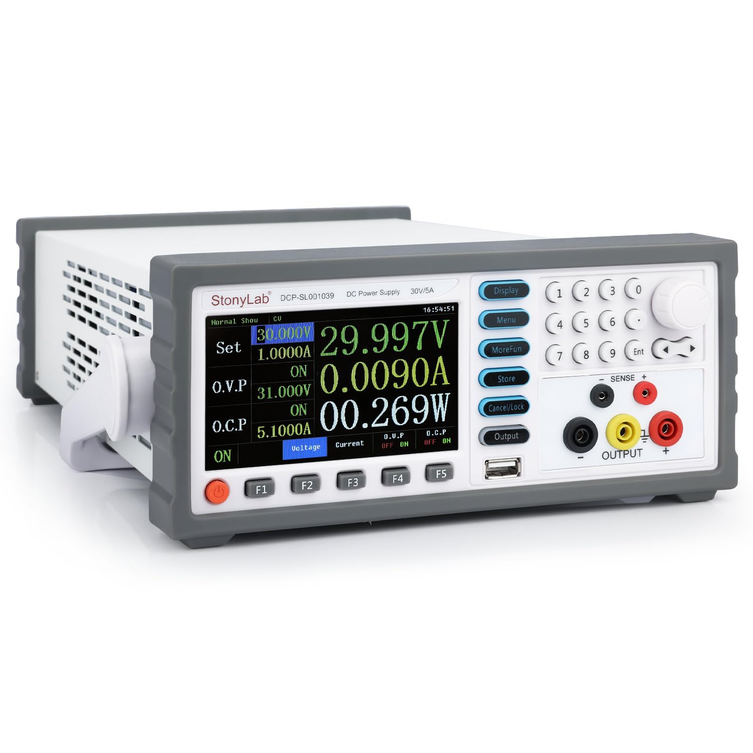 stonylab Fuente de Alimentación DC, Salida 30V/5A con Resolución de 0,1 mA, Pantalla de 5 Dígitos Fuente de Alimentación DC Programmable de Alta Precisión para Pruebas Electrónicas e Investigación