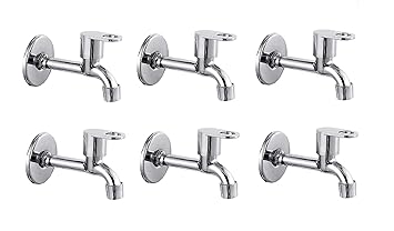 Jagger Oreo Stainless Steel Long Body taps for Bathroom and Kitchen taps with Chrome Finish and Quarter Turn Fitting (Wall Flange and Teflon Tape) Set of (6)