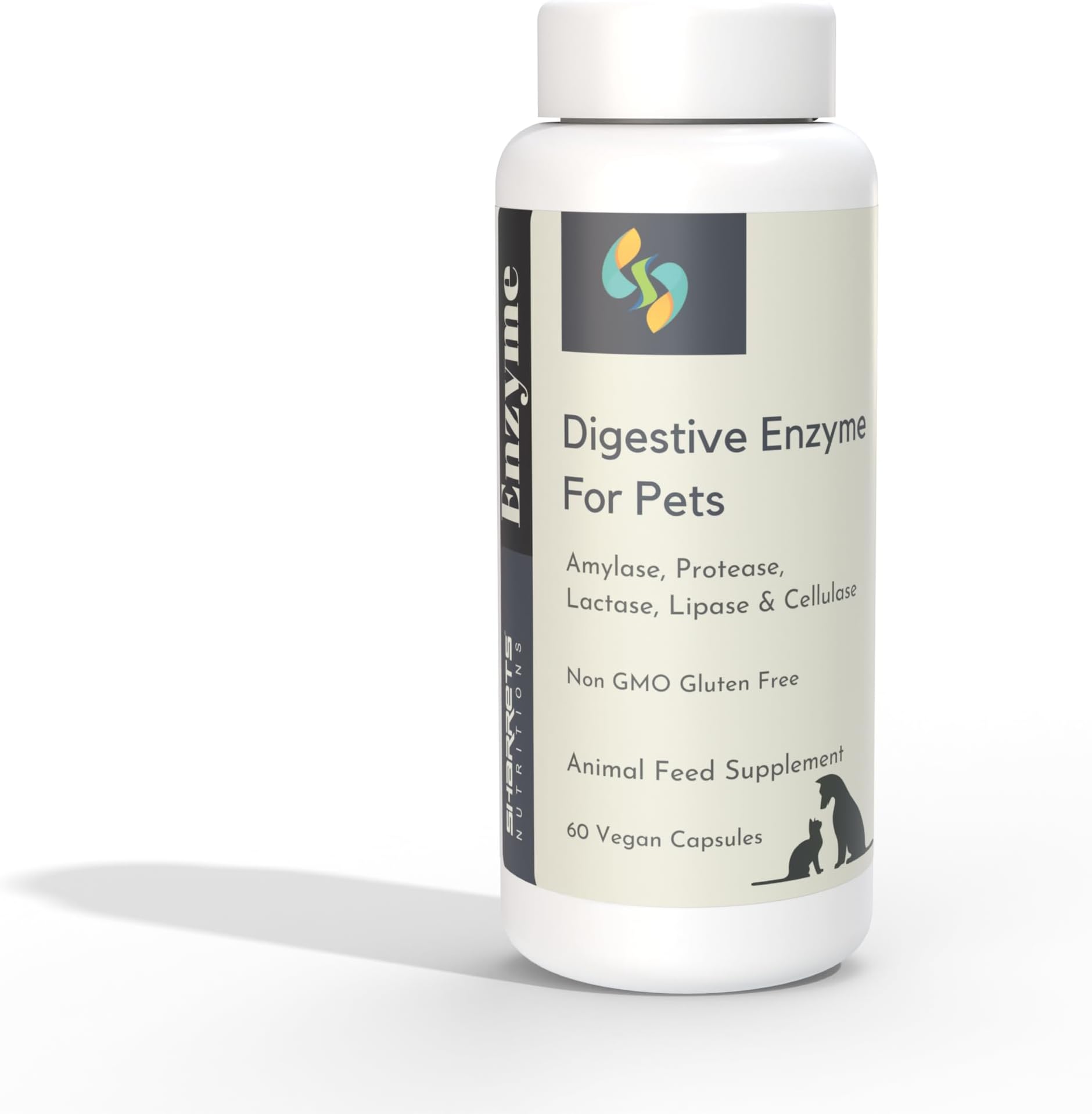 Sharrets Digestive Enzyme for Dogs, Cats/Pets - Alpha Amylase, Protease, Lactase, Lipase, Cellulase I 60 Vegan Capsules