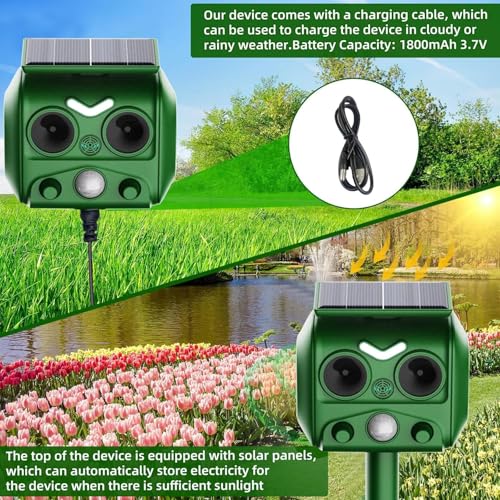 Wugein Solar Cat Repellent,Solar And Usb Charging,Led Flash,Quick Fix Ultrasonic Cat Scarer With Ground Stake,Waterproof Animal Repellent For Fox, Cats, Dogs, Pigeon, Etc. - 5