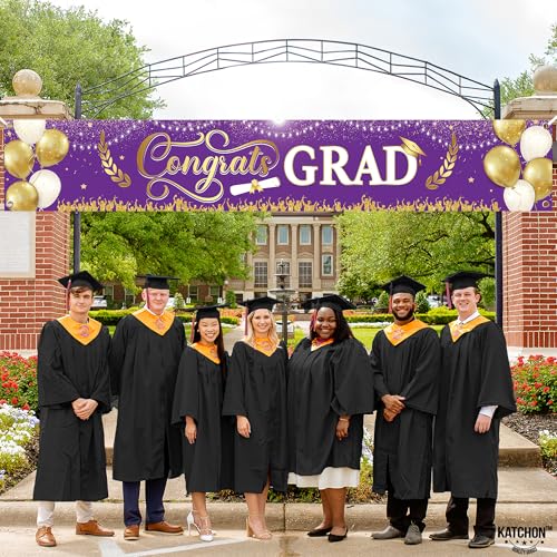 Image of Graduation Decorations 2026 | Purple and Gold Congrats Grad Banner - 120x20 Inch | Purple and Gold Graduation Yard Banner for Outdoor | Graduation Party Decorations 2026 | KatchOn