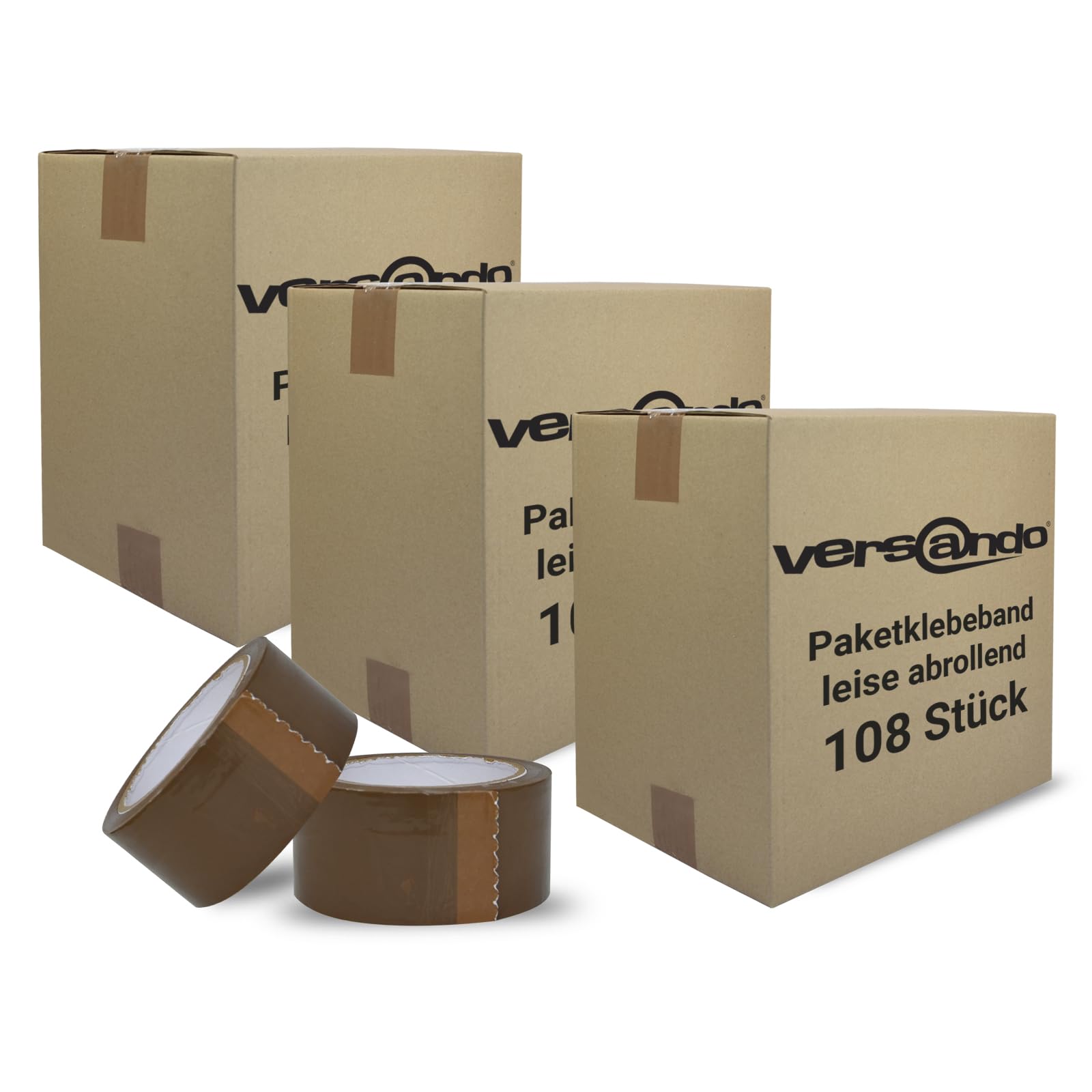 versando 108x geräuscharmes Packband braun 66m Klebeband zum Verpacken von | Paketen + Kartons - starke Klebekraft leise abrollend 108 Rollen (3 Karton)