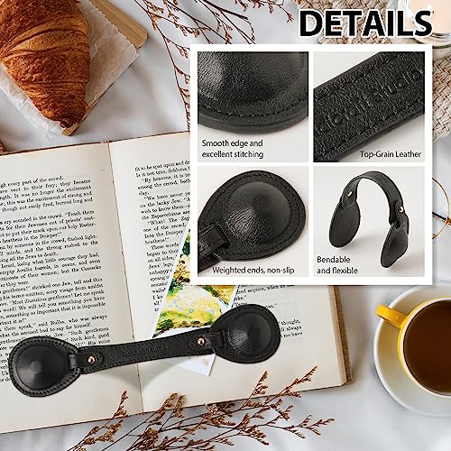 Image of Leather Weighted Book Page Holder for Women Men, Book Weight Page Holder for Reading, Book Accessories Gift for Book Lovers (Black)