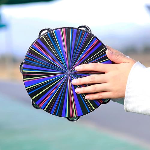 Miniatura 2 de OriGlam Pandereta de doble fila de 8 pulgadas, tambor de percusión de mano, pandereta de percusión musical para adultos, iglesia, fiesta (morado)