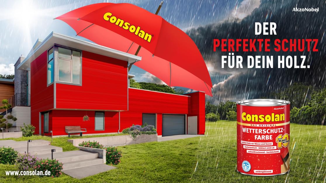 Consolan Wetterschutzfarbe, Deckender Holzschutz für Außen, Weiß, 2,5L