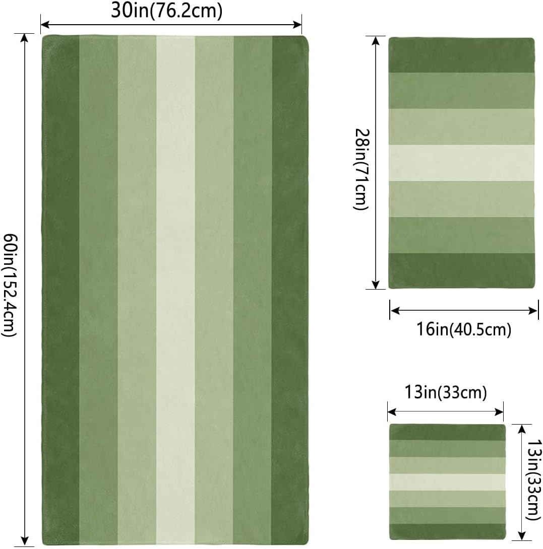 Smile Sunflower Bath Towels Set of 3, Sage Green Gradient Stripes Bathroom Towels Set,Soft Absorbent Bath Towel Hand Towel Washcloth Decorative Towels for Bathroom Kitchen Gym Spa