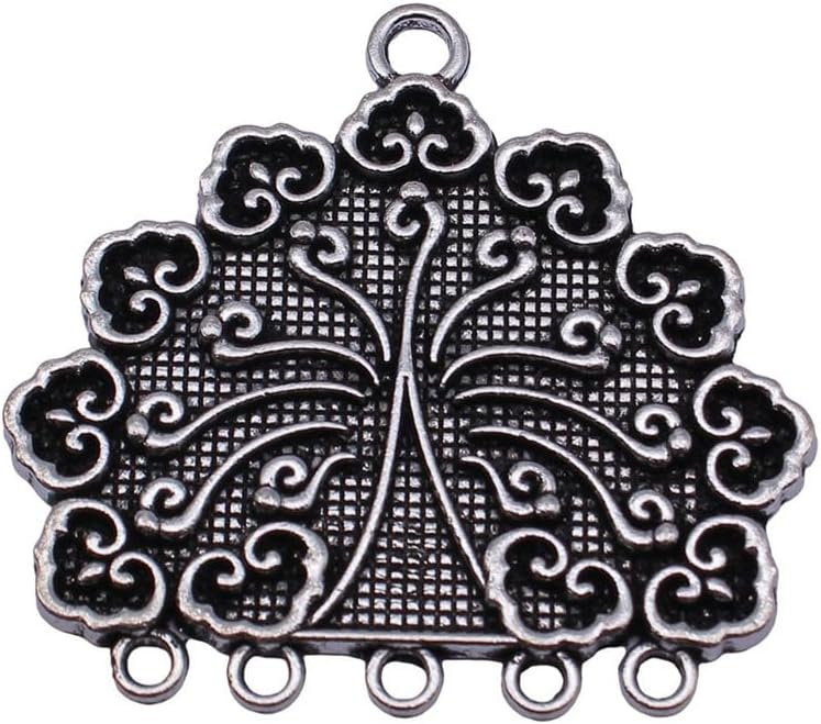 Auspicious Cloud Pattern Peacock Tail Shaped Earring Connectors for Beading Projects, 56x53mm, Antique Silver Color, 1 Piece