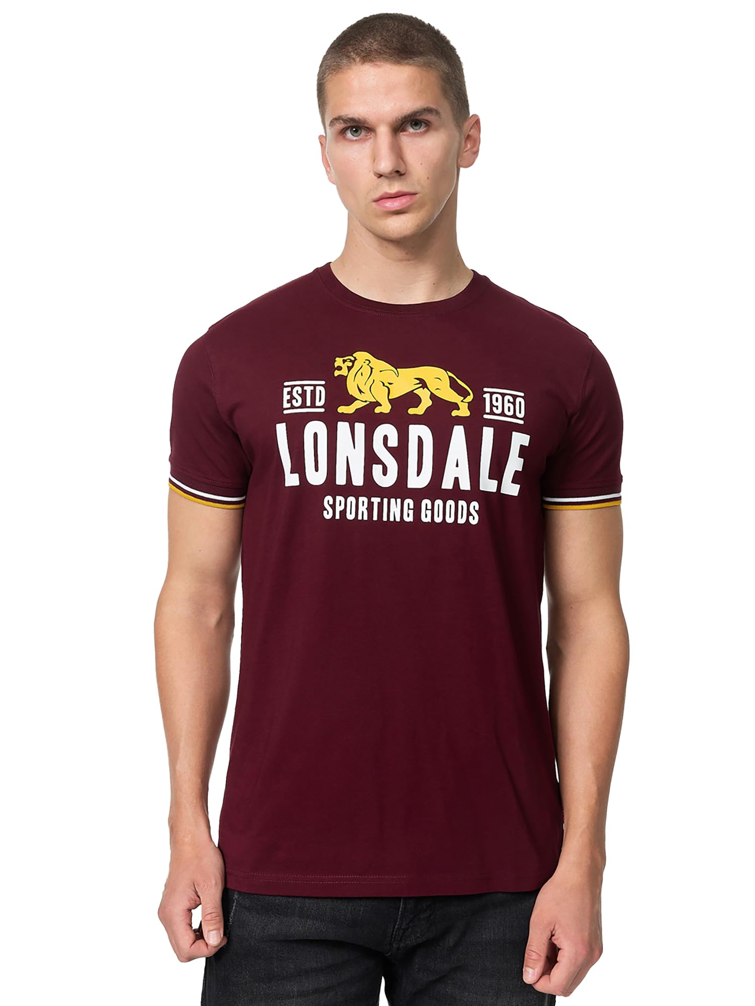 Lonsdale Men's Blagh T-Shirt, Oxblood/Yellow/White, XXL