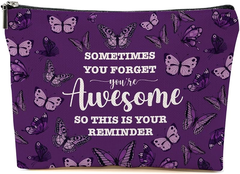 Necessaire BQXH com estampa de borboleta roxa e frase inspiradora, Multicolor 1413