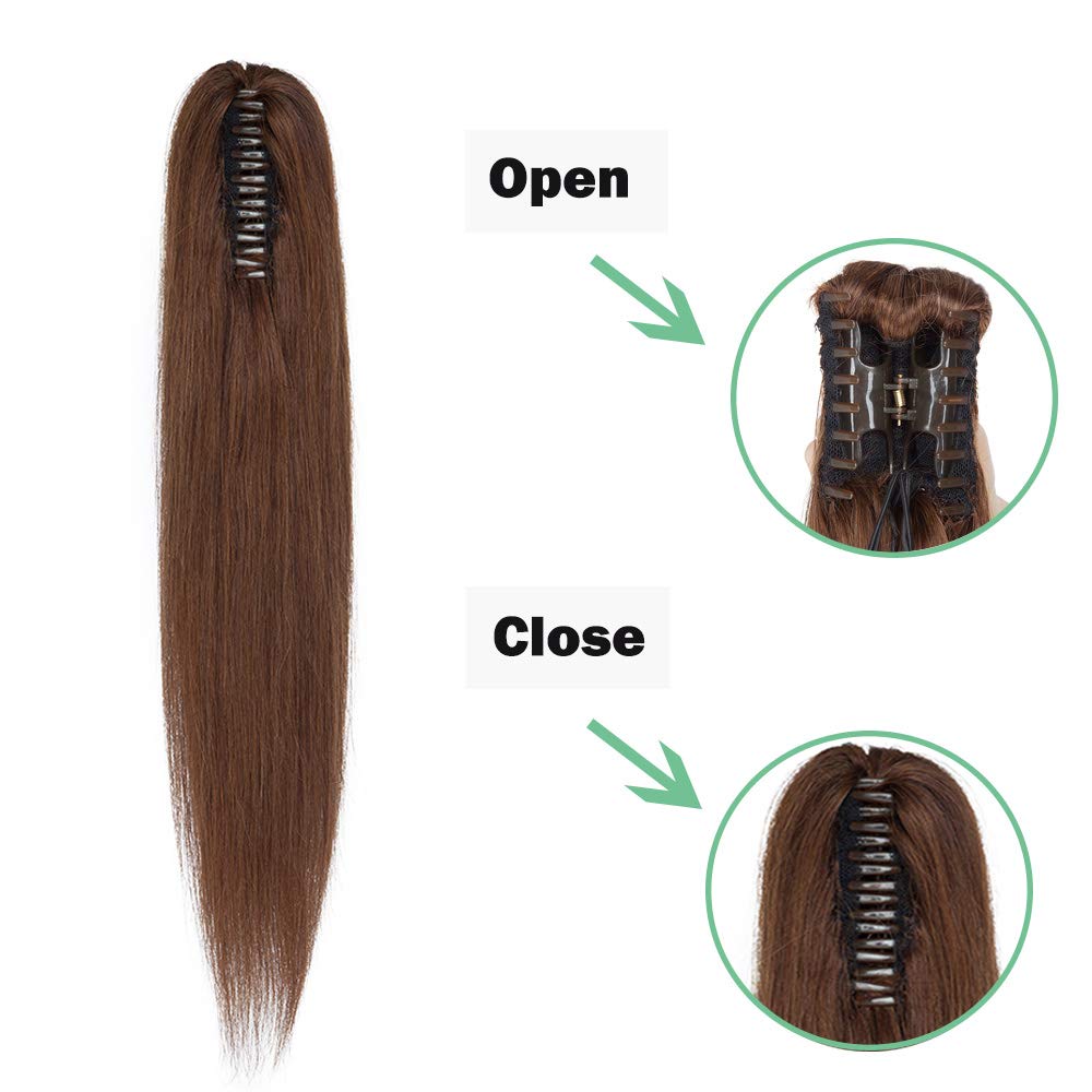 SEGO Coda di Cavallo Capelli Veri Clip Pinza Extension Ponytail Naturale Remy Human Hair Umani Lisci 50cm Fascia Unica 120g - # Castano Cioccolato
