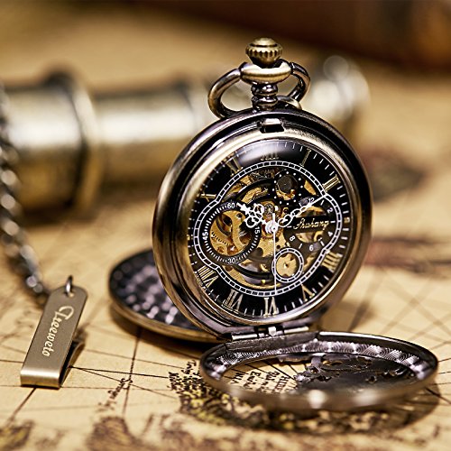 Treeweto Men's Antique Brone Dragon Mechanical Skeleton Pocket Watch For Women With Chain #TOP5