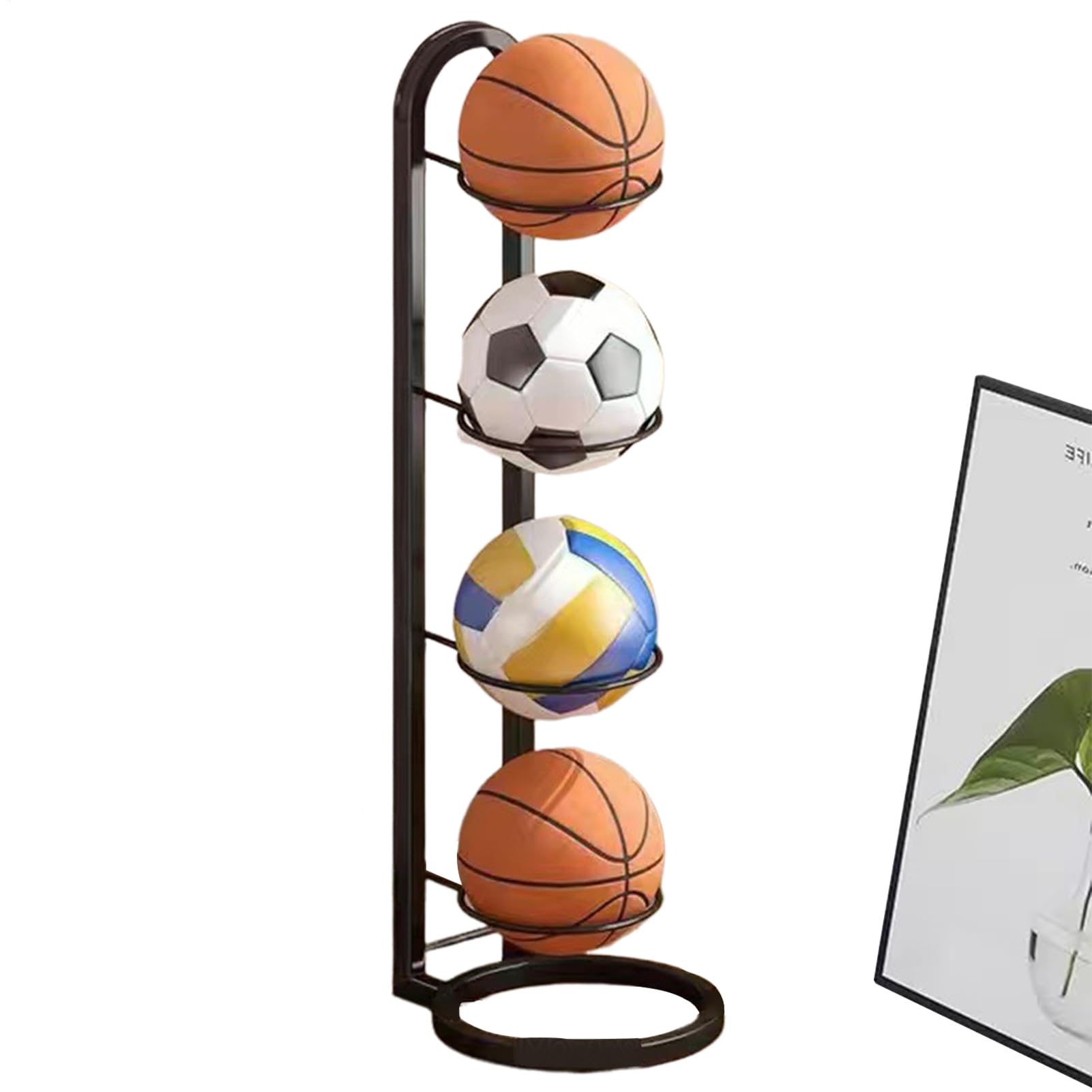 Estante de Almacenamiento de Pelotas de Futbol, Soporte para Pelotas de Baloncesto, Soporte Balon Futbol, Estante de Almacenamiento Portátil, Estante de Bolas de 4 Niveles