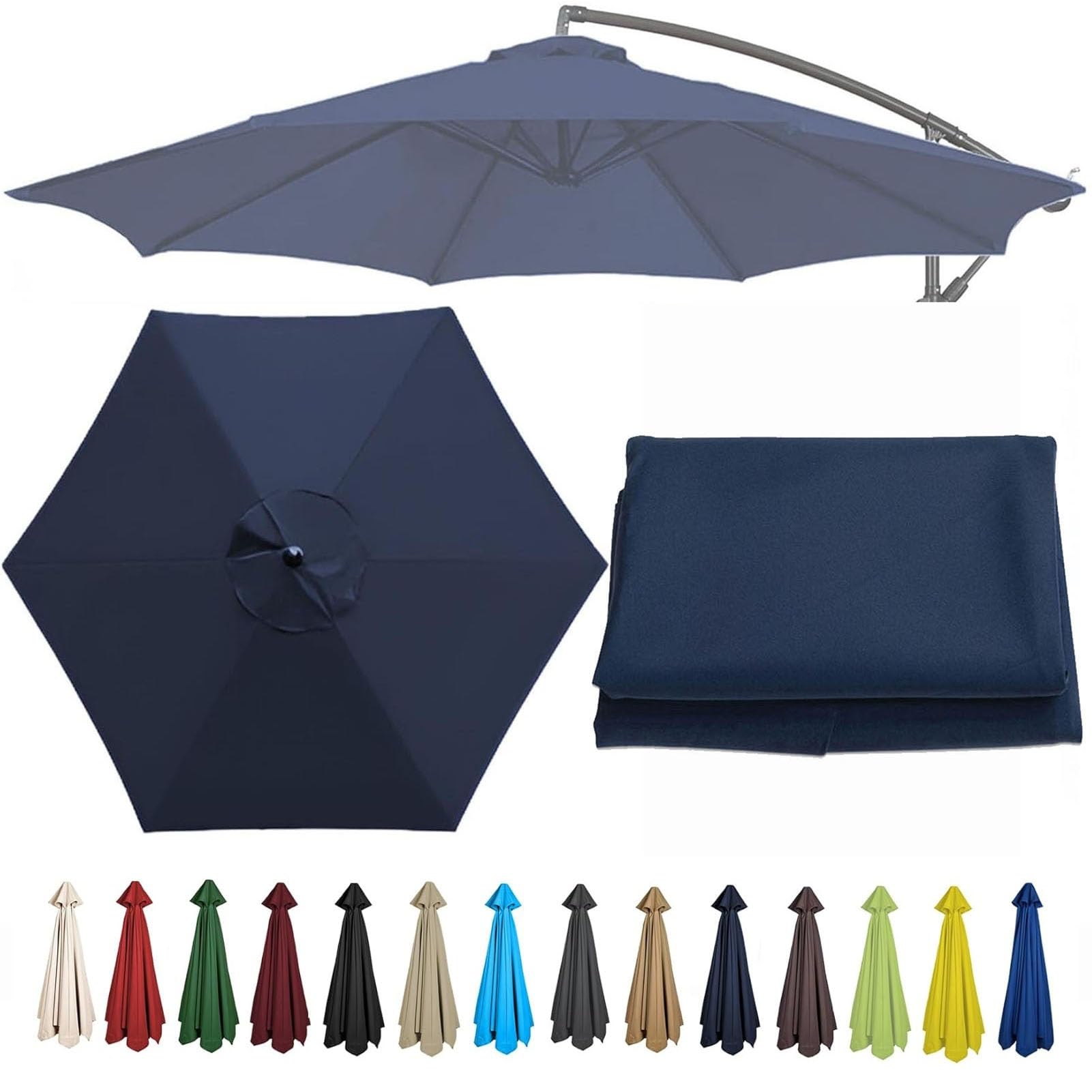 Zapasowy pokrowiec na parasol tarasowy, ochronny przed promieniowaniem UV, do użytku na zewnątrz, pasuje do 6 i 8 żeber, trwały, odporny na warunki atmosferyczne materiał wierzchni, 2 m