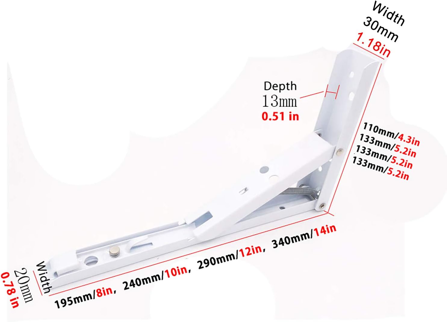 QWEASDF 2 PCS Folding Shelf Brackets Wall Support Heavy Duty Metal Collapsible Shelf Bracket for Bench Table, Shelf Hinge Wall Mounted Space Saving DIY Bracket, Max Load: 165 lb,Black,340mm/14in