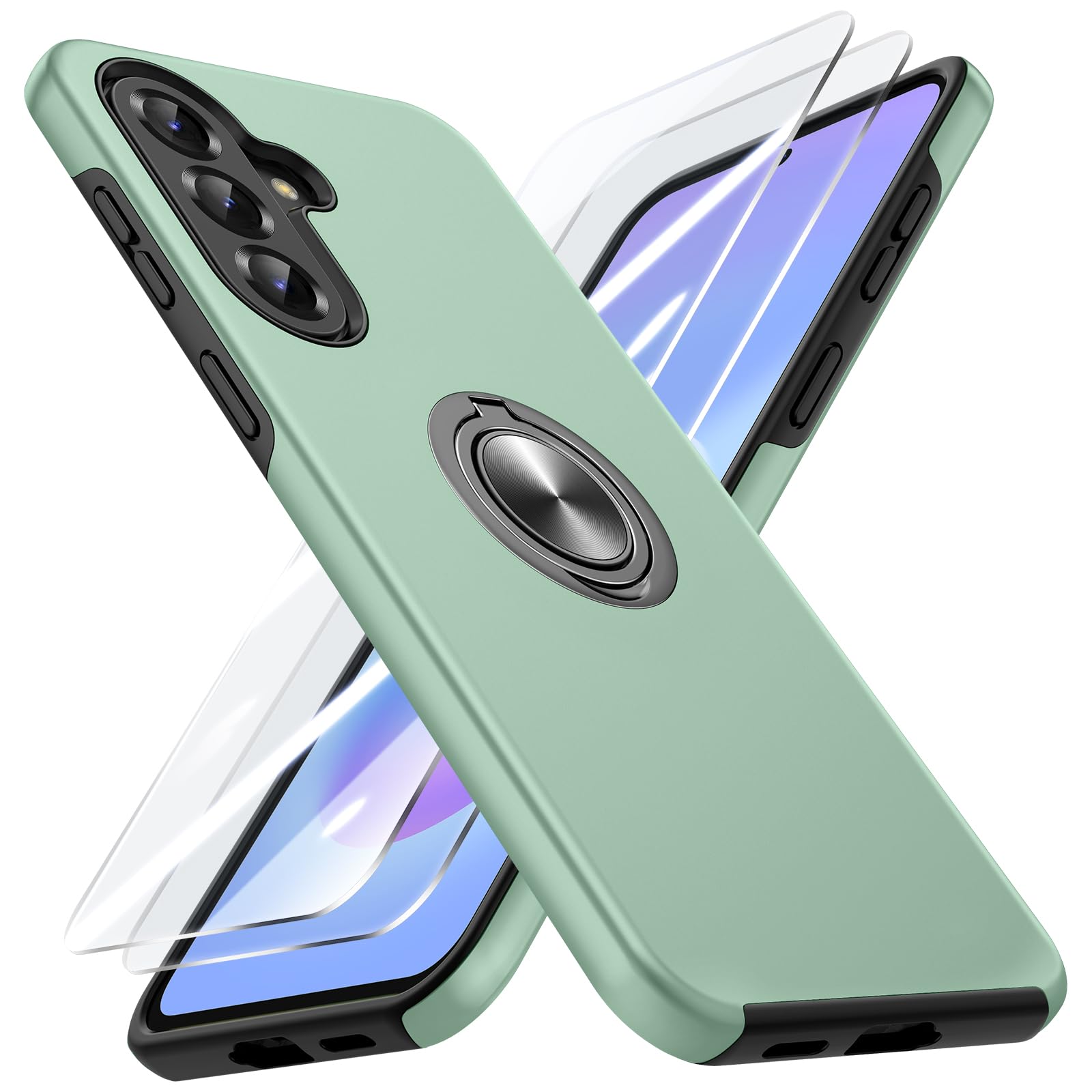 Doeshine Hülle für Samsung Galaxy A57 5G mit 2 Stück Schutzfolie, Militärschutz Kameraschutz Stoßfest Samsung A57 5G Hülle mit 360° Magnetischer Drehbarer Ständer, Hellgrün