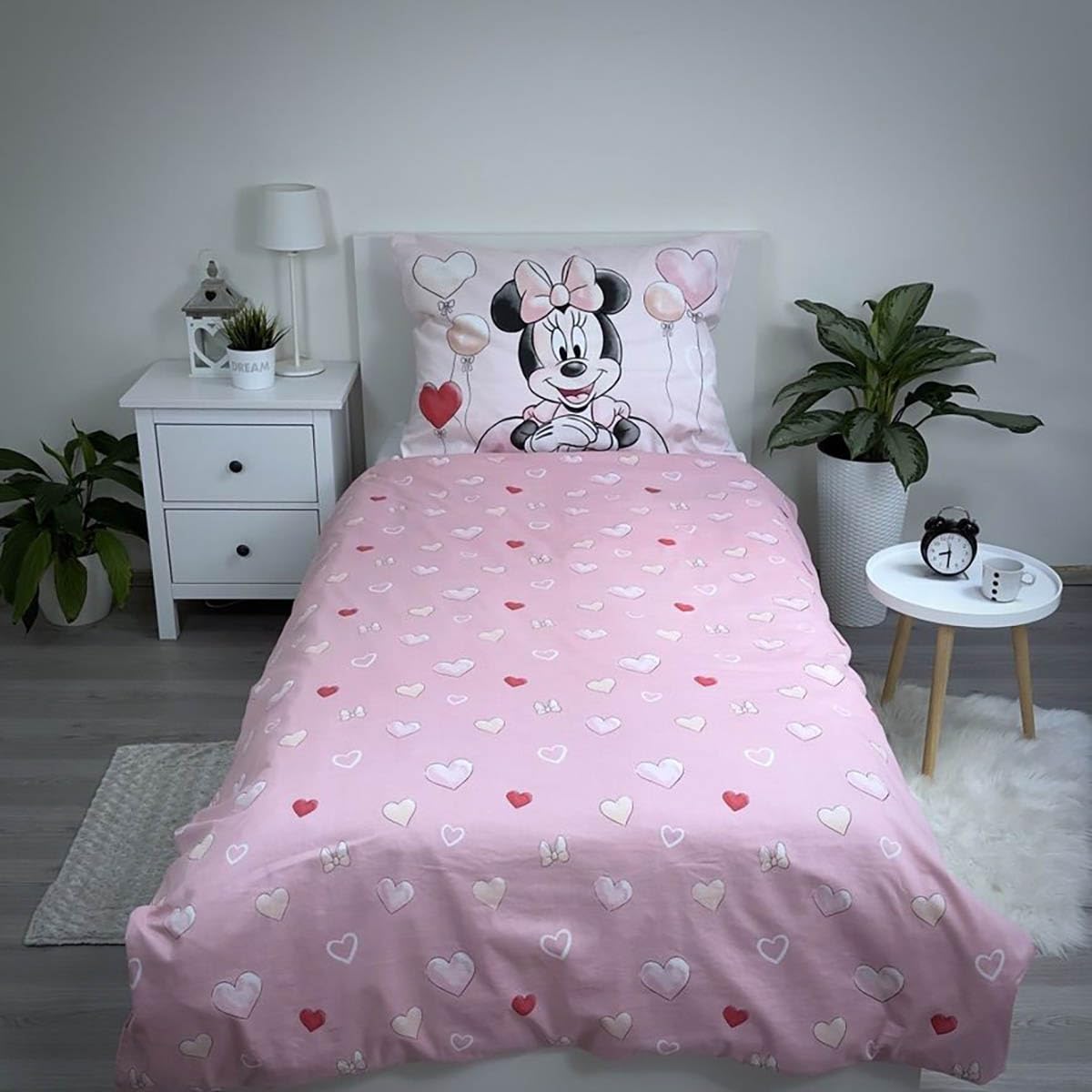 Minnie Mouse Balloon Copripiumino Singolo 140x200 + Federa Disney | Set lenzuola reversibile | Cotone naturale traspirante Oeko-Tex | Disney ufficiale | Bambine | Regalo | Lavabile in lavatrice