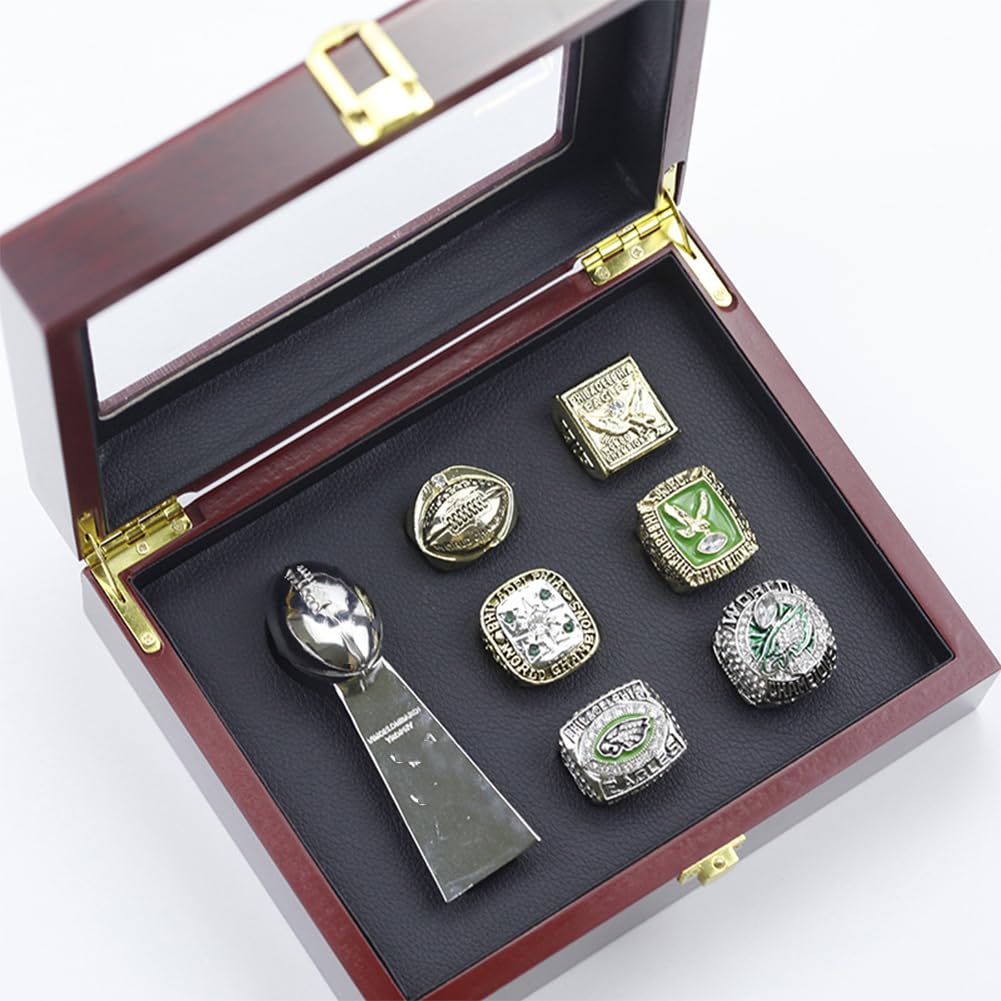 Set di repliche Anelli con Piccolo Trofeo Fantasy Scatola Legno for Uomini, Donne, Amici e Tifosi Calcio