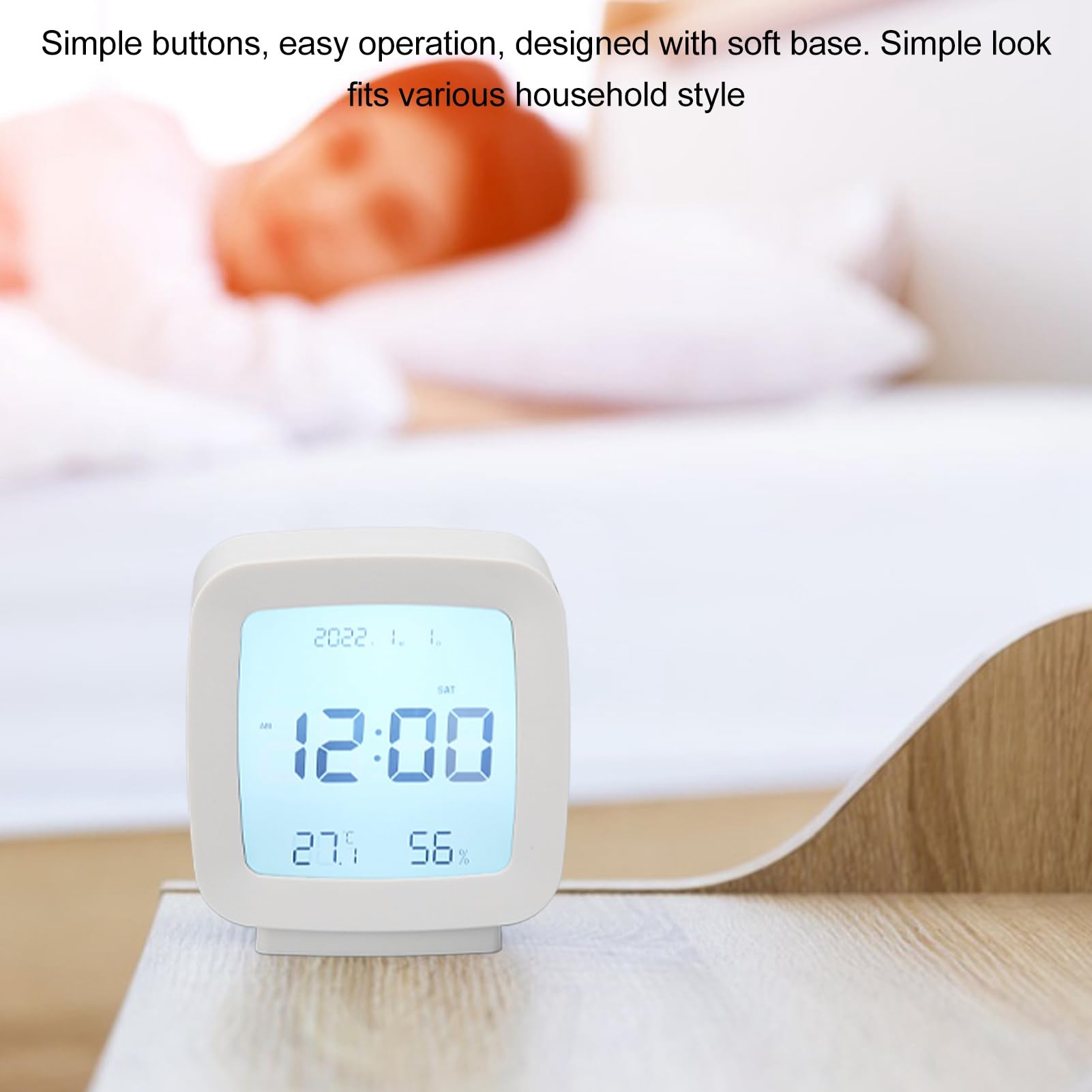 HERCHR Réveil Numérique Avec Calendrier – Horloge De Bureau Et Voyage à Piles, Affichage Heure/Date/Jour, Design Moderne Blanc Pour Chambre Et Salon