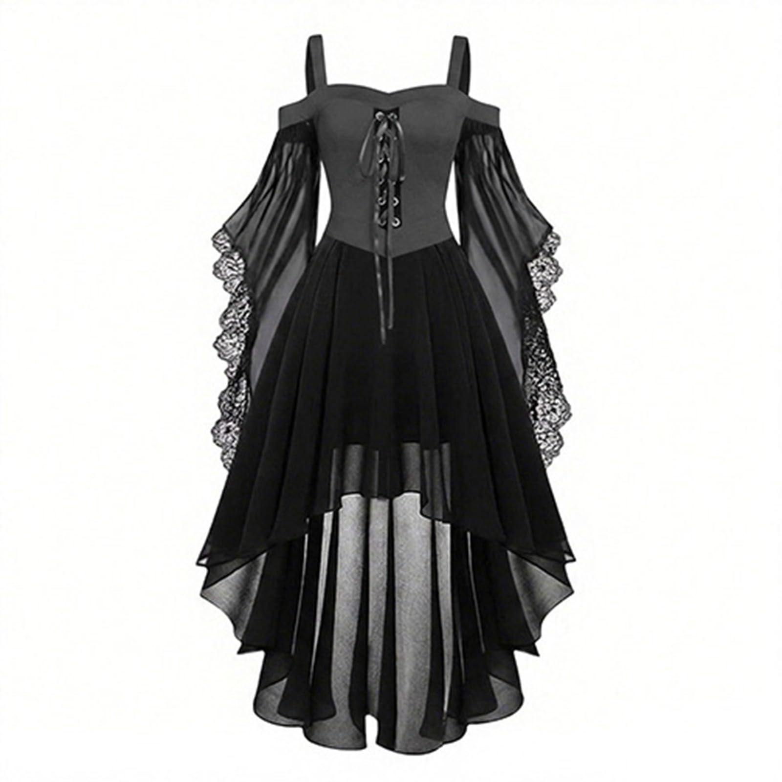 Vokuhila - Vestito medievale per Halloween, per bambine, gotico, cosplay | Vestito da principessa per bambini, a maniche lunghe, con spalle scoperte, in pizzo, stile vittoriano, vampiro, carnevale