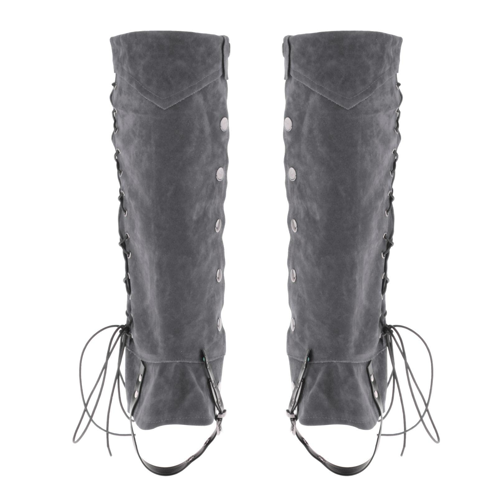 kowaku Pirate Boot Covers Soldier Gothic Punk Steampunk Faux Leather Waterproof Boot Top Covers for Cosplay Stage Performance Halloween Men, Gray