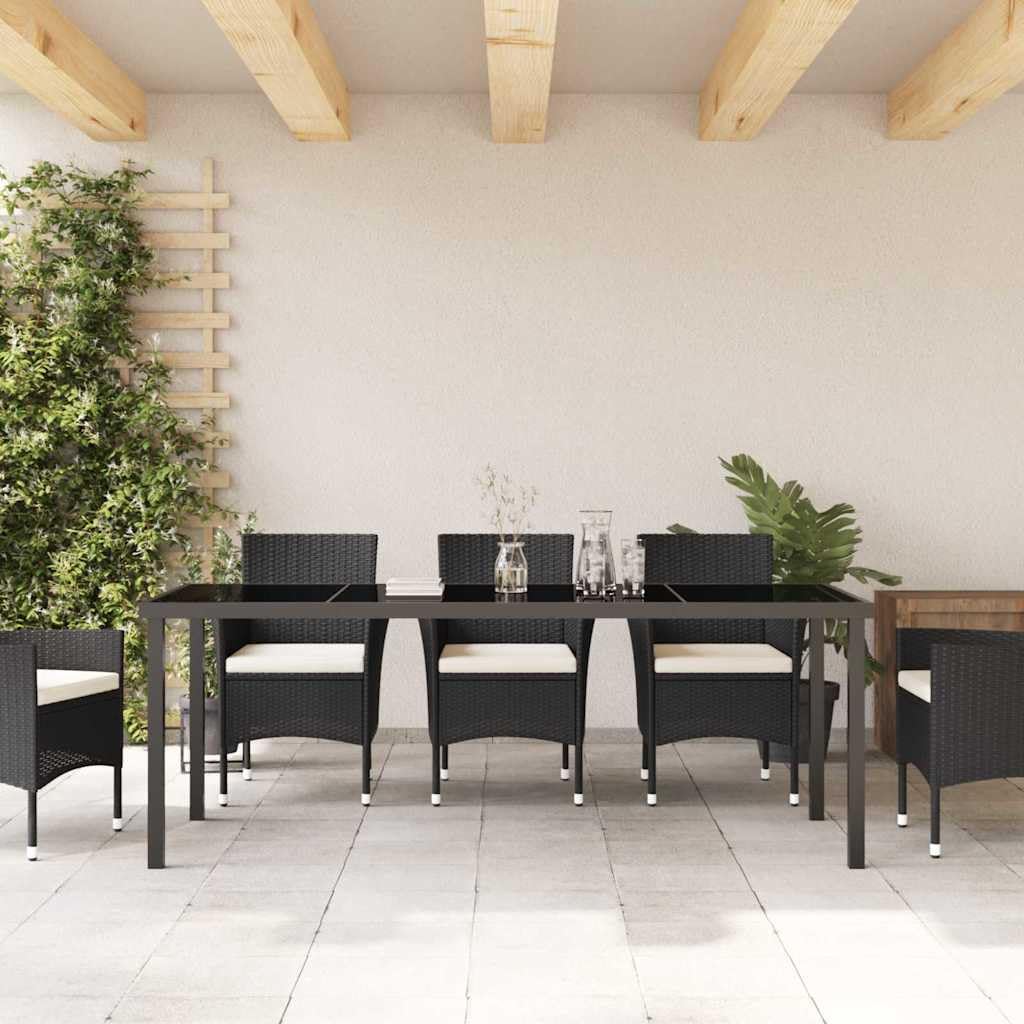 Tavolo da giardino nero, 200 x 80 x 73 cm, in metallo, con piano in