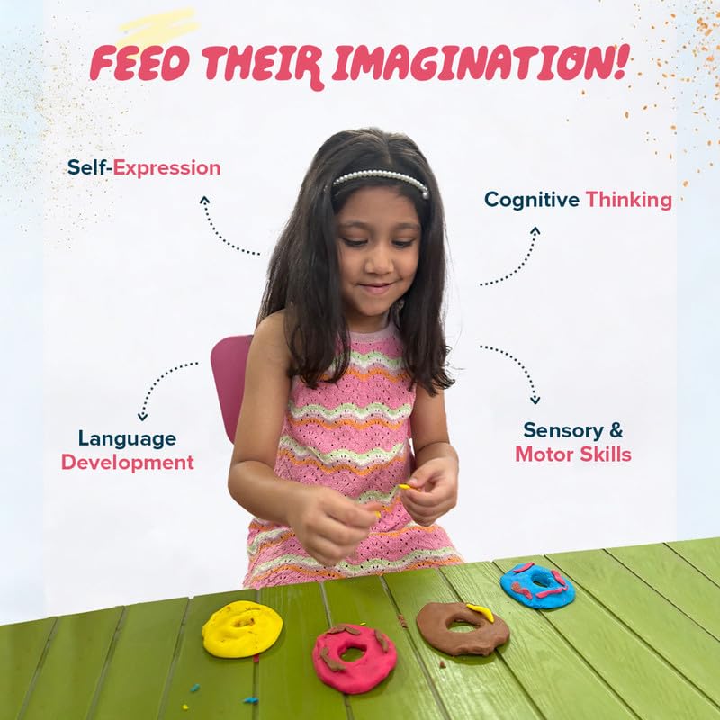 Image of dabble mini's Dessert Party - Pretend Playdough Set | Non-Toxic | Taste-Safe | Gluten-Free Bakedough | 100% Natural | Art & Craft Kit | DIY Fridge Magnet | Return Gift for Boys & Girls 3+ Years