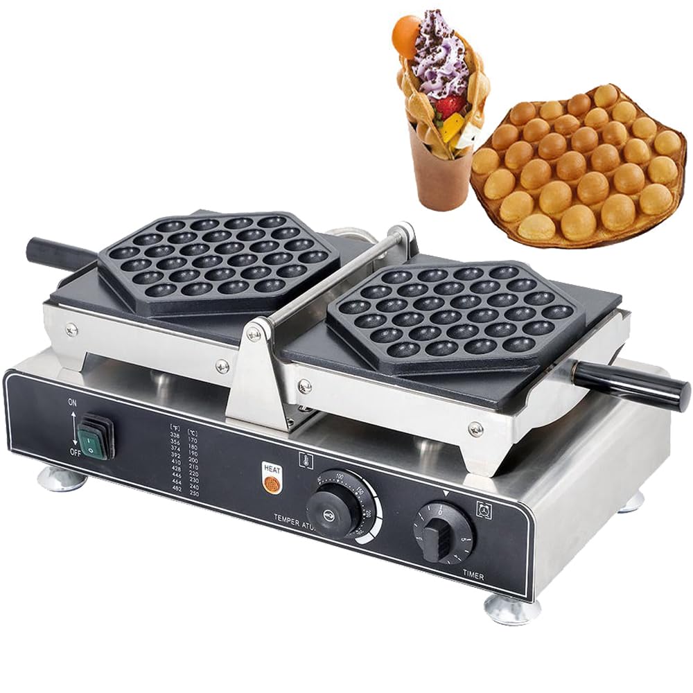 HTTGDGDH Commercial Egg Waffle Maker, 1600W Bubbles Waffle Maker W/Non-Stick Teflon Coating, Left And Right Flanging Egg Waffle Machine, For Home Use Snack Shop Or Cafes,
