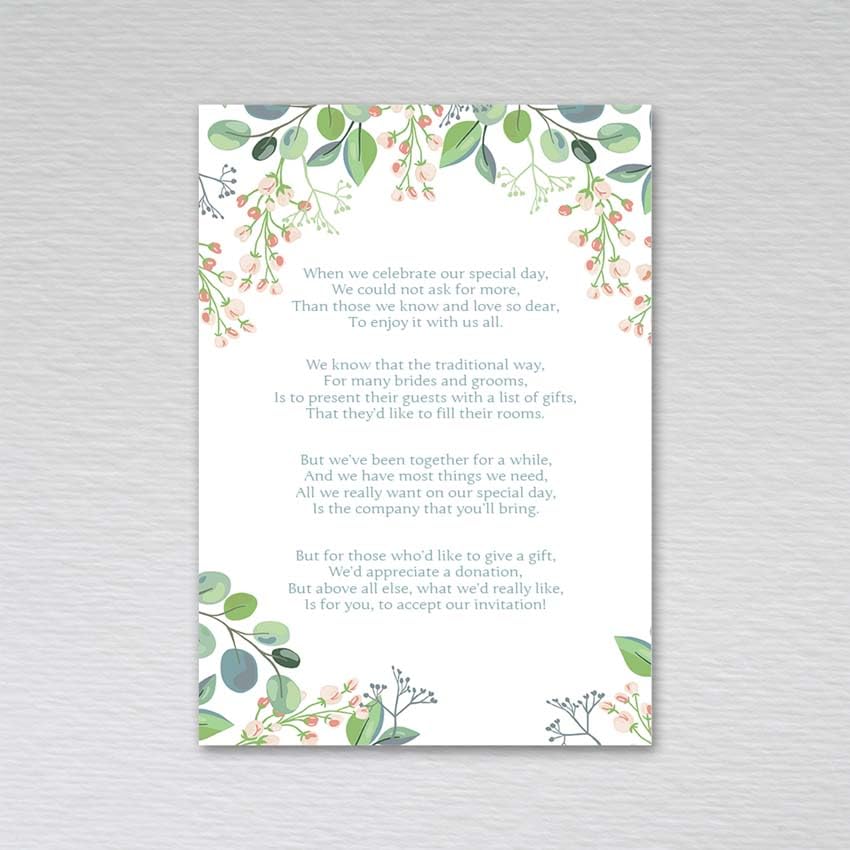 Webspectations Pack of Wedding Poem Money Request Cards: Eucalyptus Wedding Money Poem (Pack of 50 without Envelopes) — image 1