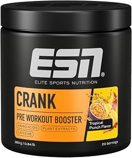 ESN Crank, Tropical punch, 380 g | potenciador pre-entrenamiento, vegano - made in Germany