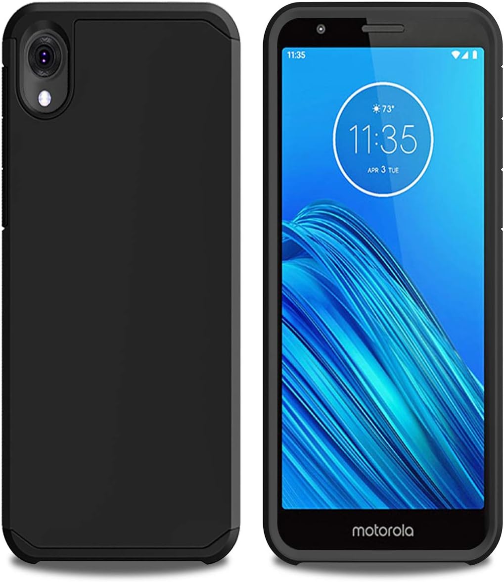 PhuLok Moto E6 Case,Motorola E6 Case,with Tempered Glass Screen Protector,Rugged Tough PC+TPU Dual Layer Hybrid Shock Proof Protective Cover Case for Motorola Moto E6 (2019) (Black)