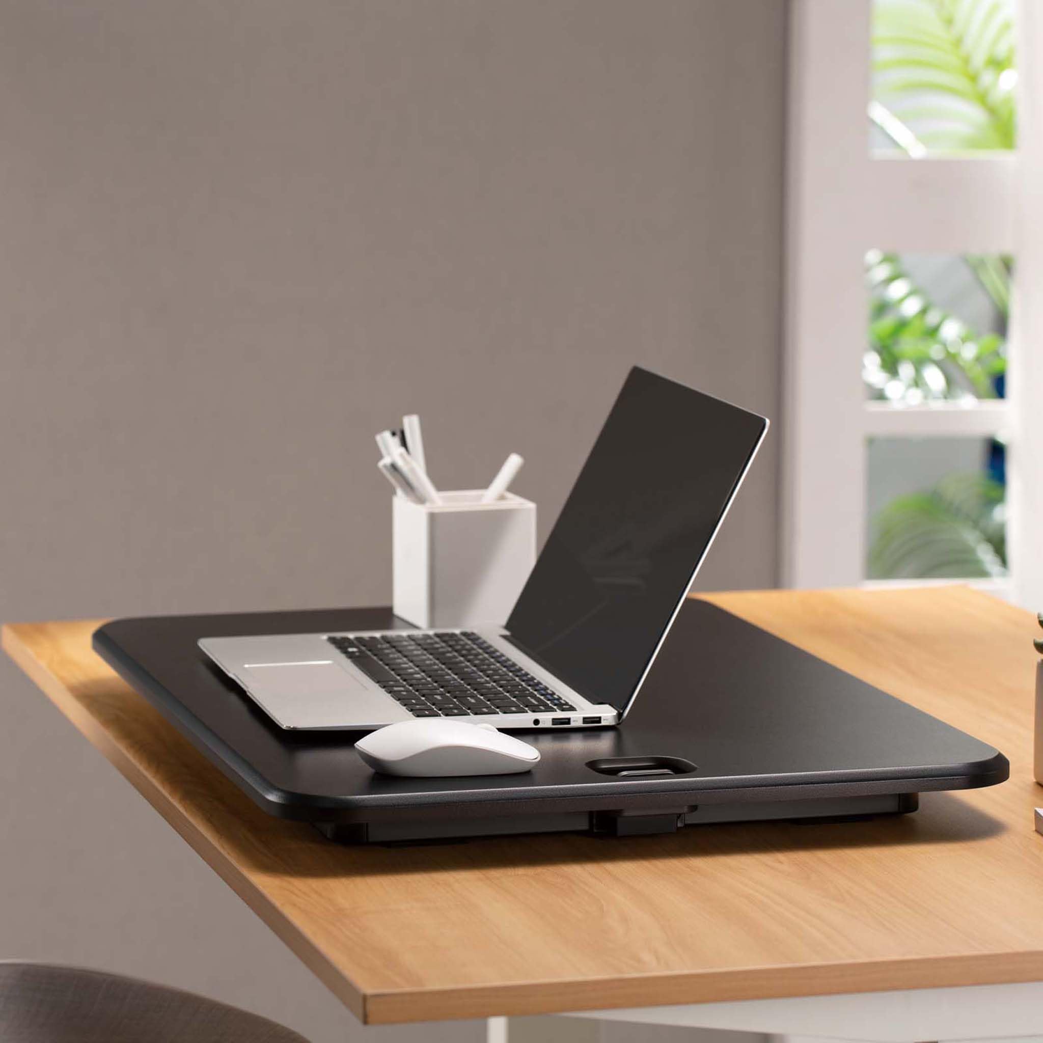 Wiltec Schreibtischaufsatz 67x47cm höhenverstellbarer Steh-Sitz Schreibtisch für Laptop und Monitor