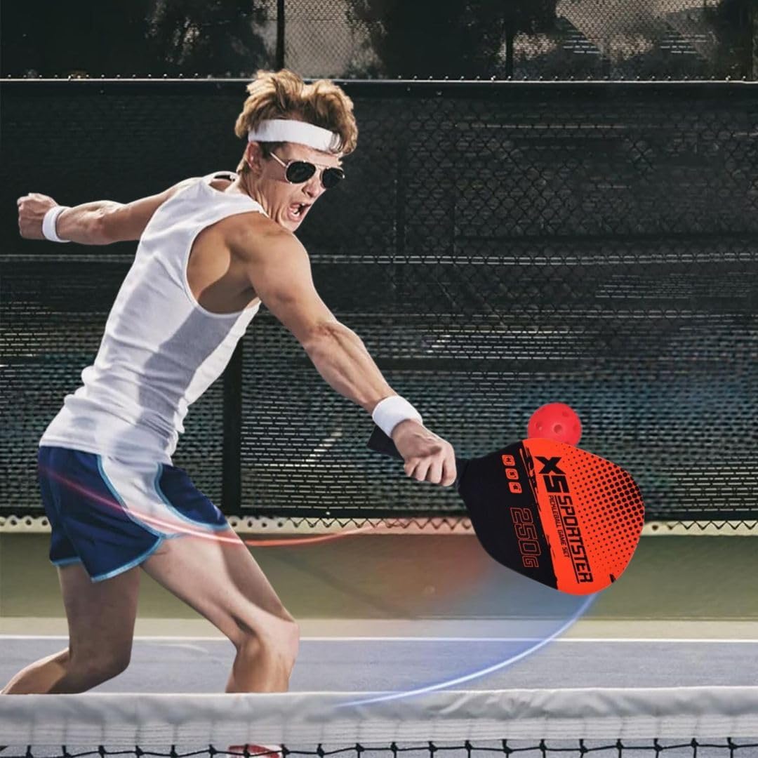 Qwick Click Wood Pickleball Paddles Kit, 4 Balls & Bag Racket Kids Adults Outdoor Gift Pickleball Paddle (RED) 3