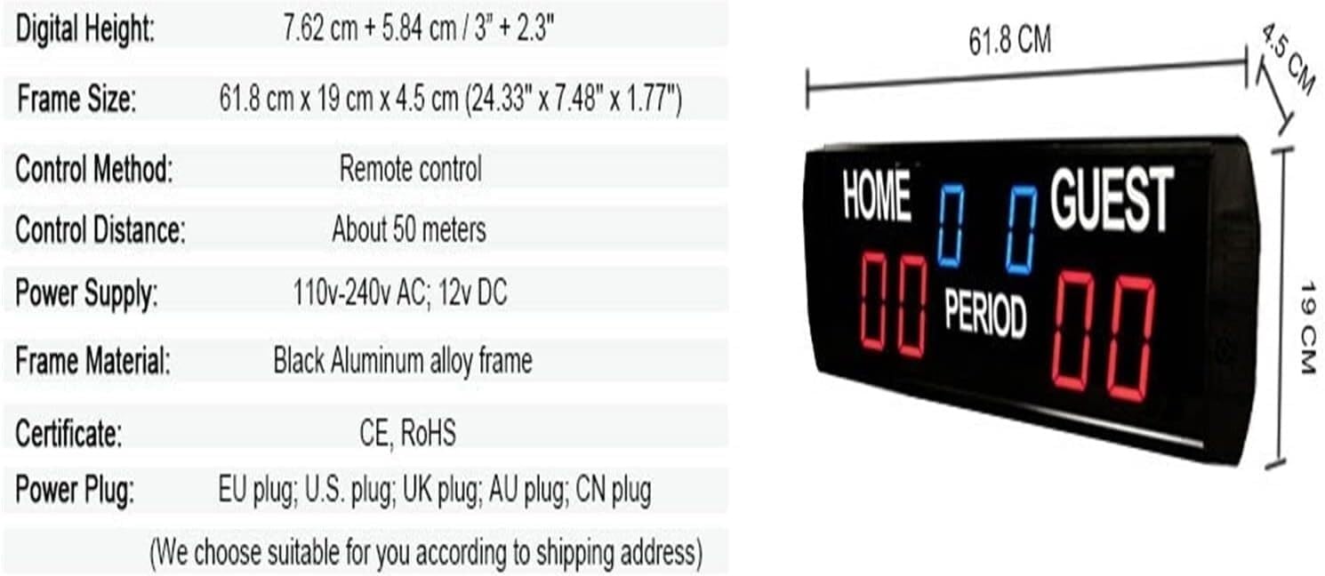 TIST Basketball Scoreboard Portable Scoreboard Wall Mounted Electronic LED Football Digital Scoreboard