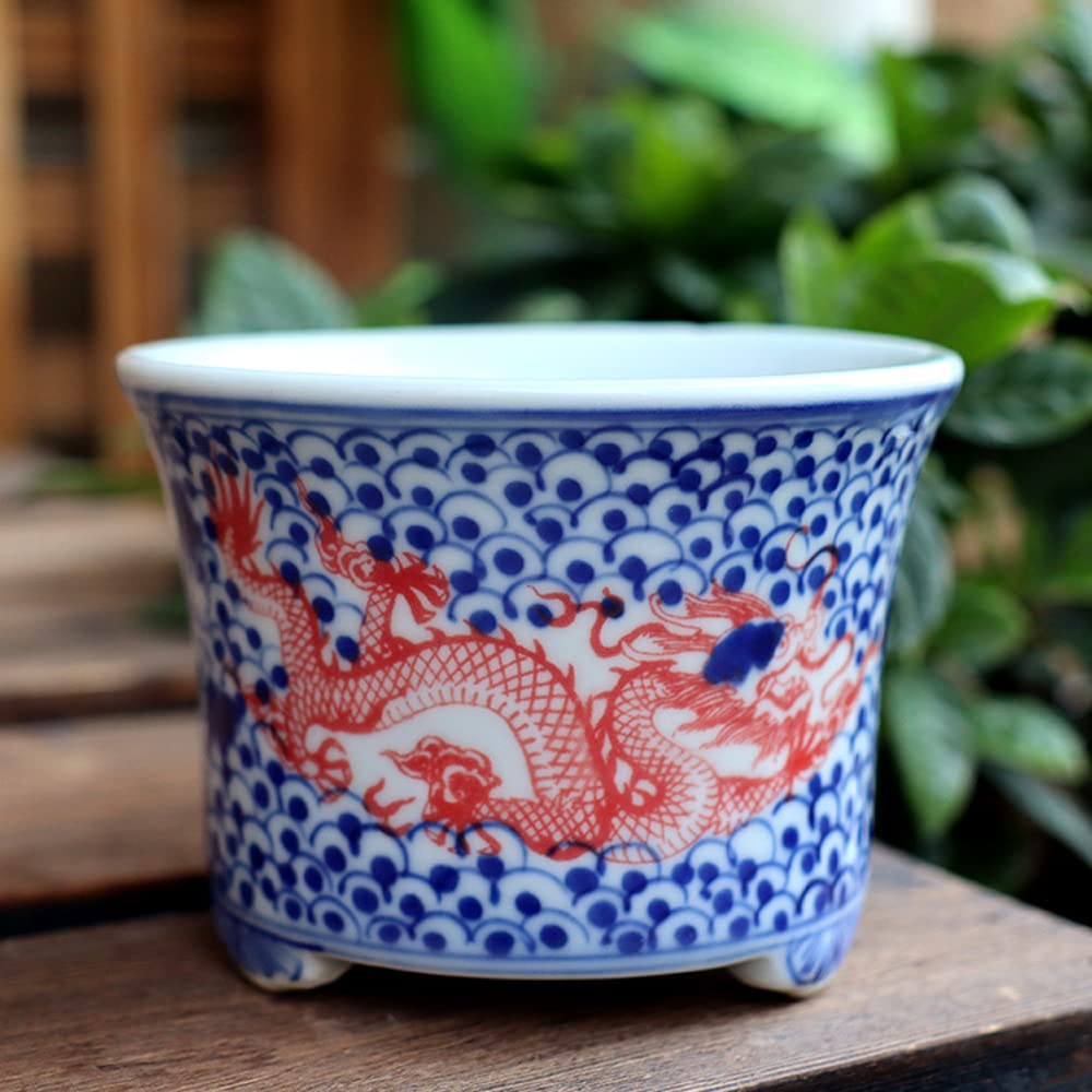 DFGHNBVC Jingdezhen Chinoiserie Ceramics Hand-painted Blue And White Porcelain Flowerpot Plum Blossom Asparagus Succulent Bonsai Indoor Potted Plant Decoration Decoration,B