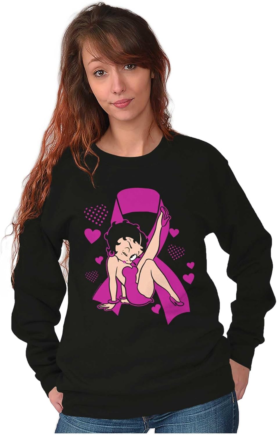 Betty Boop Breast Cancer Pink Ribbon Women Crewneck Sweatshirt