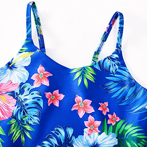 Image of YUEGOO Girls Swimsuits Bathing Suit One Piece 3D Printed Ruffle Beach Swimwear 2-9T (as1, Age, 7 Years, D-Blue Floral)