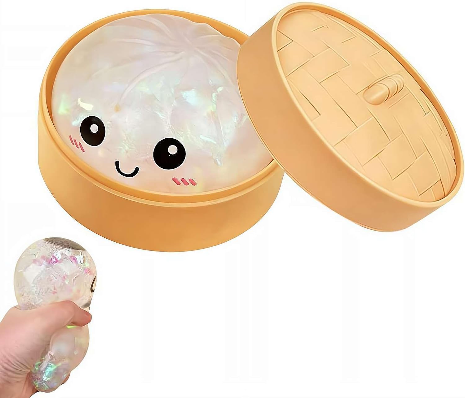 Glitter Dumpling Squishies, Giant Glitter Dumpling Squishies Mystery Box, Colorful Sensory Toys Stress Relief Ball, Stocking Stuffers with Food Steamer Stretchy Desk Toys
