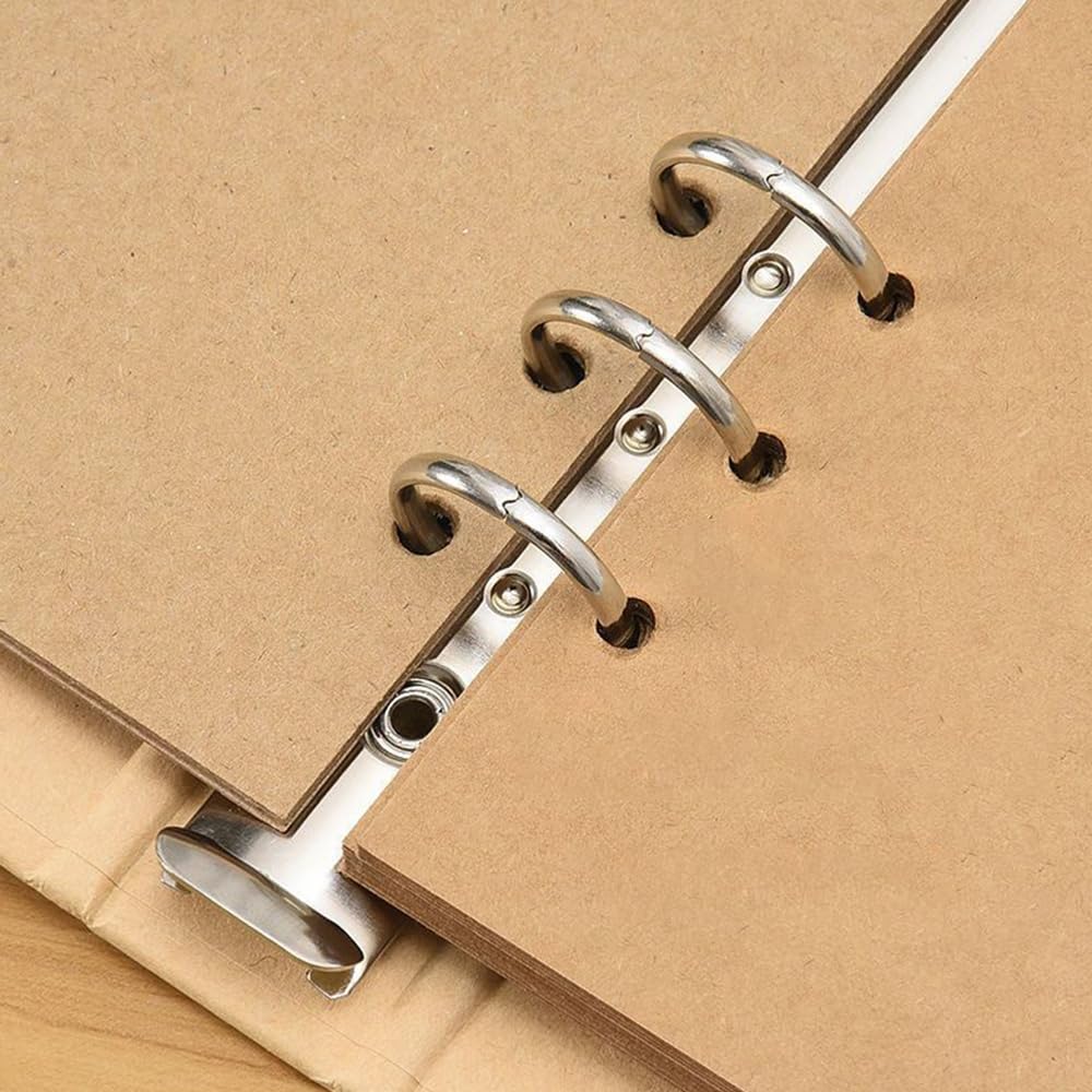 Classeur à Anneaux A6 Rechargeable - 2 Pièces Blanc - 6 Anneaux Métalliques Solides - Papier Kraft Durable - Pour Bureau, école, Organisation - 9