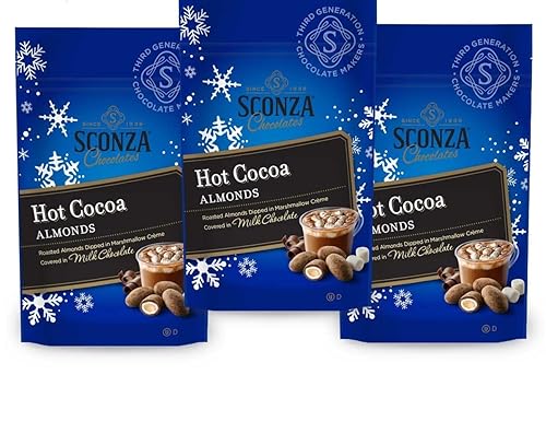 Sconza Almendras calientes de cacao Almendras tostadas sumergidas en crema de malvavisco y chocolate con leche Paquete de 3 (4.5 onzas cada una)