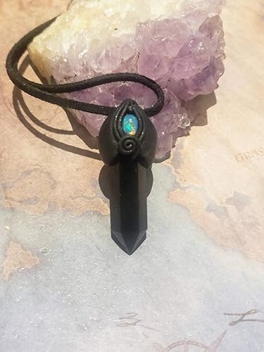 Miniatura 2 de The Shield. Protection Necklace with Fire Opal and Black Obsidian. Psychic protection amulet. Empath Jewelry (Fire Opal and Obsidian)