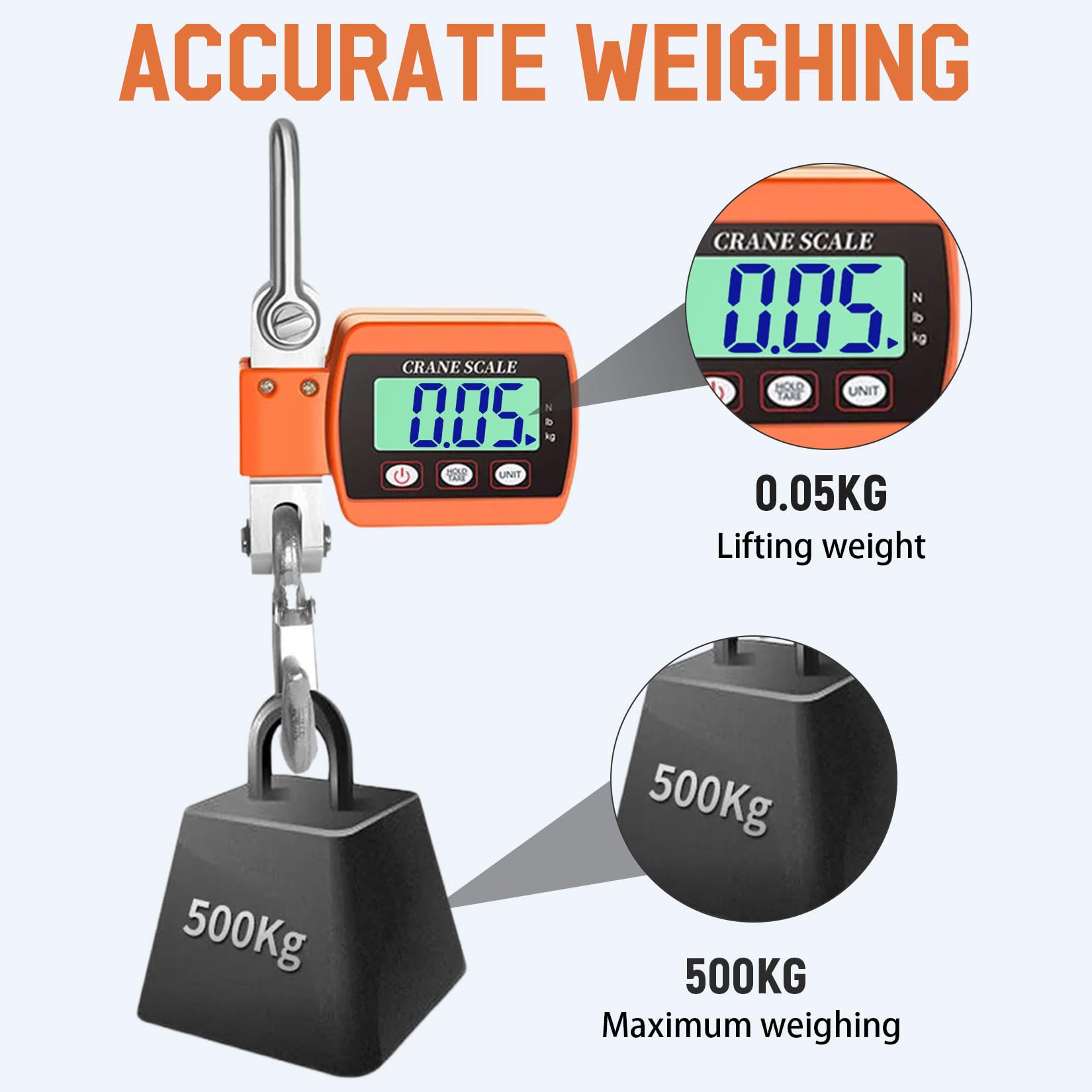 Idota Kranwaage 500KG Hängewaage Digital LCD Waage Wildwaage Angeln Wharf-Wiegen（Orange）