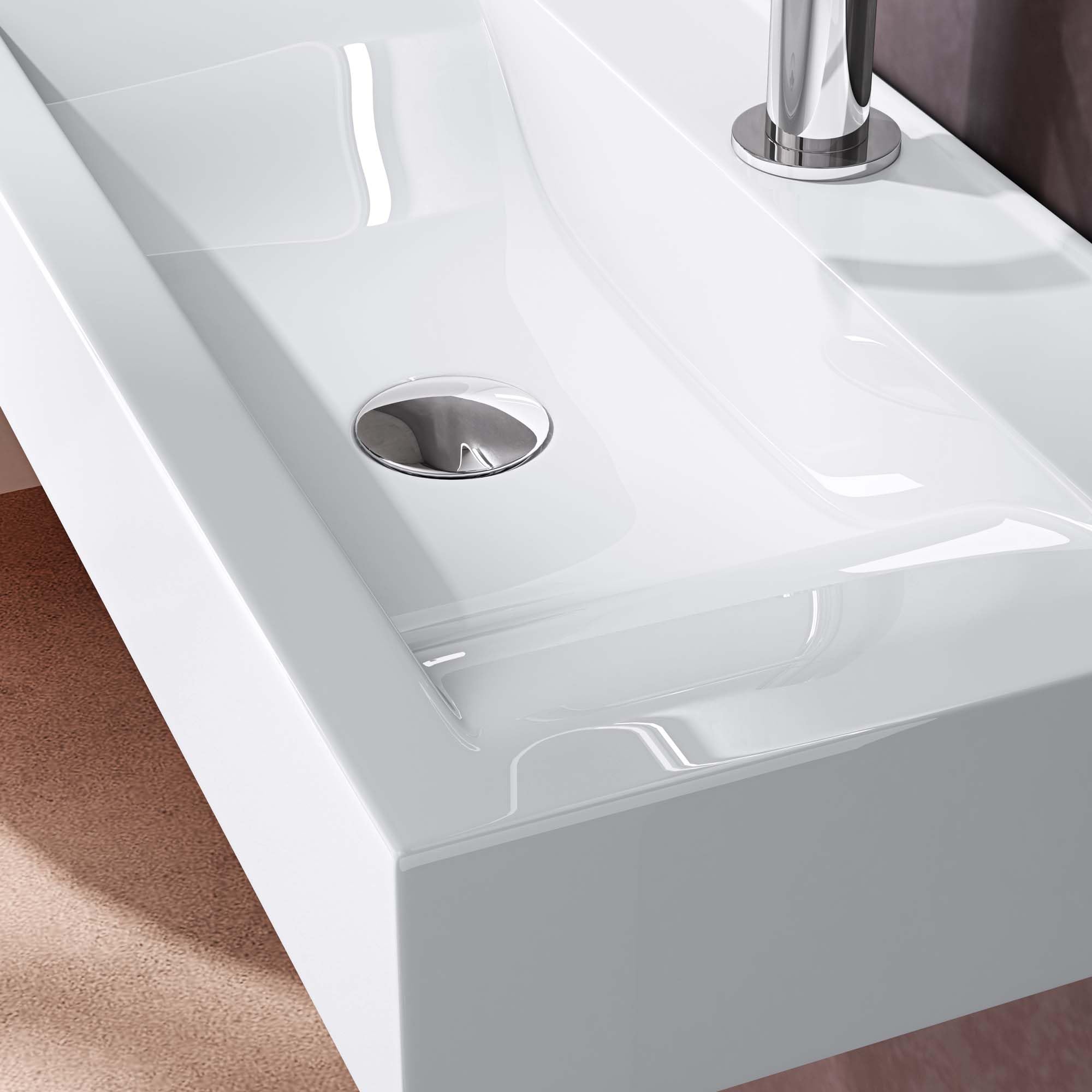 doporro Waschbecken Aufsatzwaschbecken Hängewaschbecken 60cm aus Keramik in weiß inkl. Nano-Versiegelung/Abperl-Effekt Brüssel118