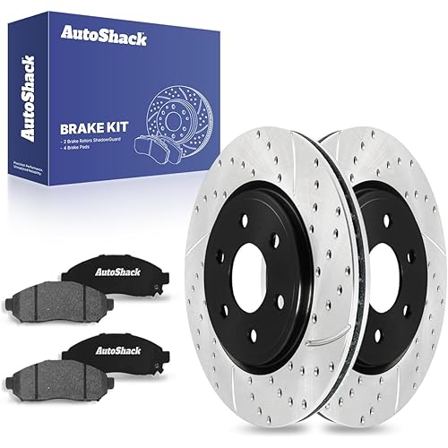 AutoShack Front Drilled & Slotted Brake Rotors Ceramic Brake Pads | Replacement for Suzuki Equator Nissan Xterra Pathfinder 2005-2024 Frontier 4WD RWD | E-Coated | 6-PC Brake Kit | ShadowGuard