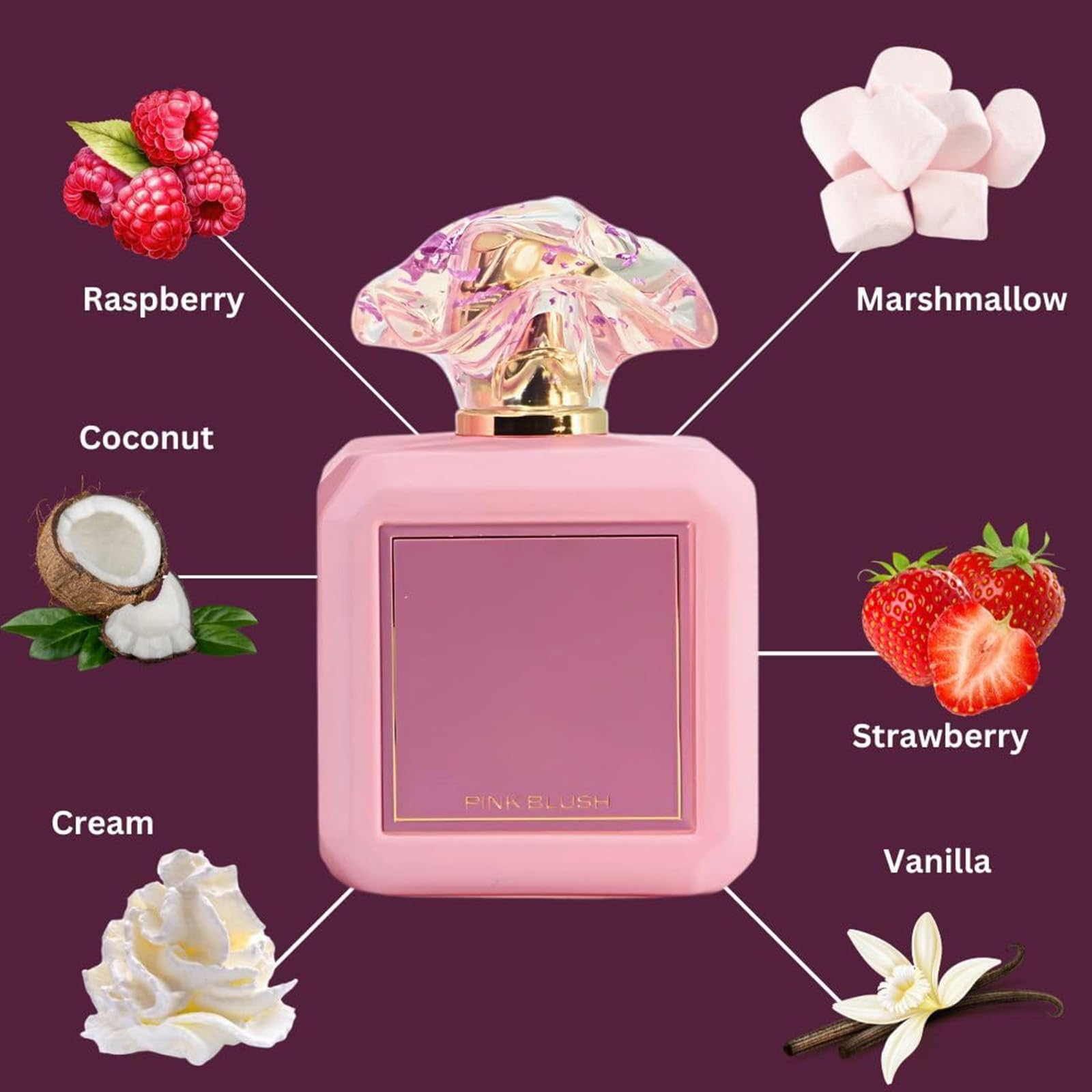 Pink Blush Perfume, Sweet Strawberry Perfume, Marshmallow Blush Perfume, Eau de Parfum, Fragrance de larga duración, tono cálido y suave (3 unidades)