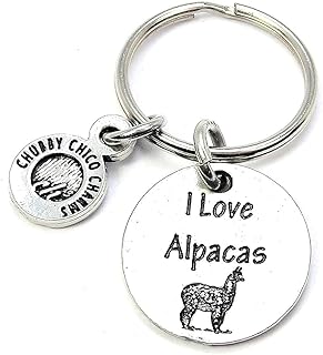 ChubbyChicoCharms I Love Alpacas Pewter Charm On Stainless Steel Keyring Key Ring Key Chain Keychain for Women, Men, Teens, Young Adults, Farm Animals, Alpaca Rescue