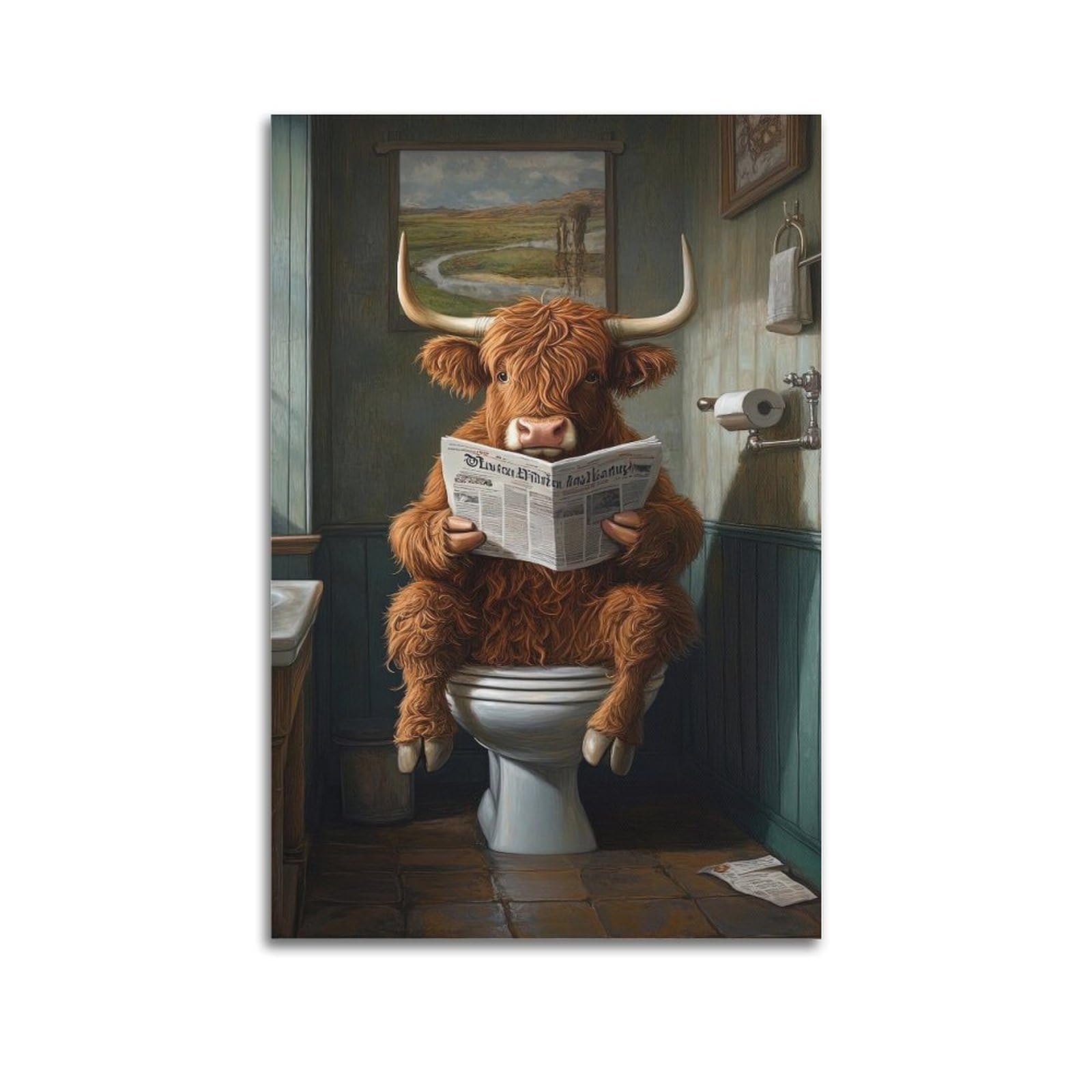 ESTE Highland Cow Toilette Artwork Poster Decorative Painting Canvas Modern Art Picture 24x36inch(60x90cm)