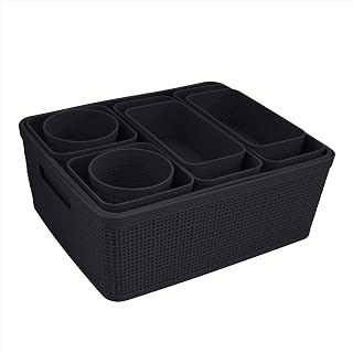 Simplify 10-Piece Black Storage Bins Set - Multiple Sizes for Bathroom, Office, Desk, Dorm Organization